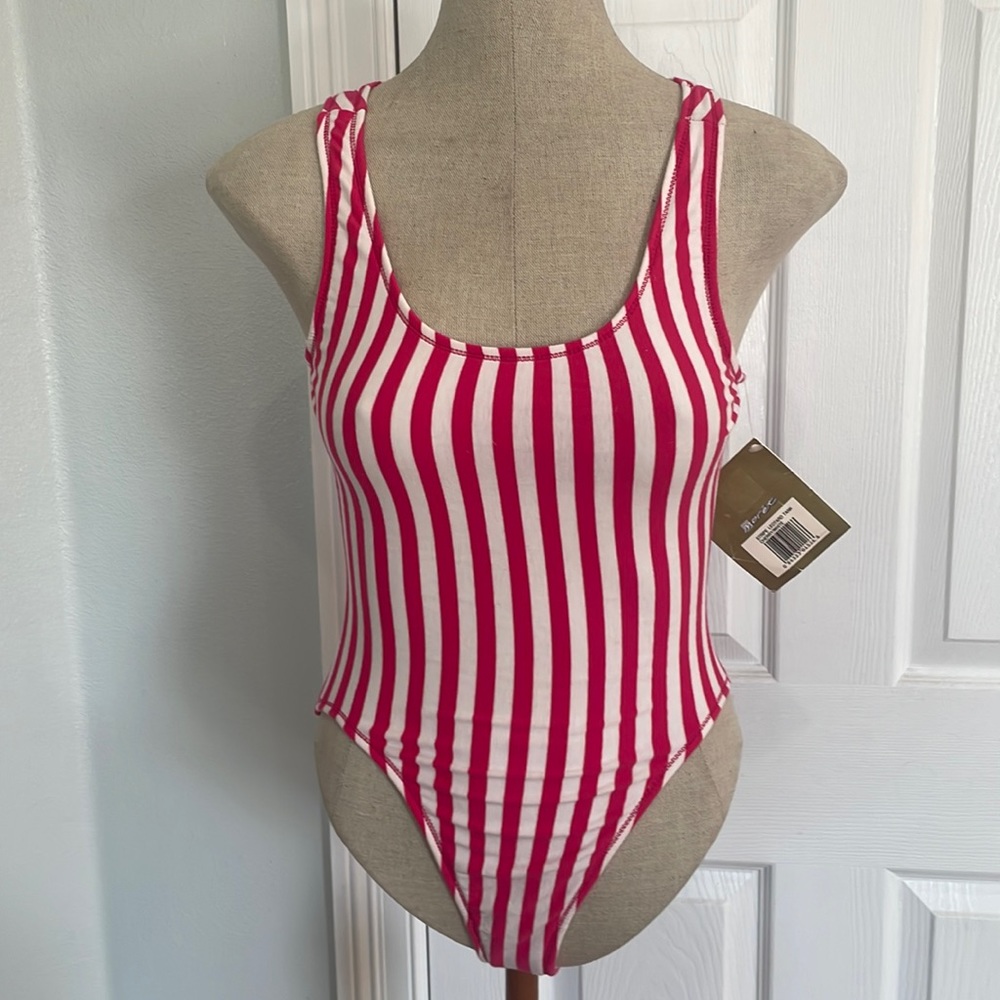 Vintage Jacques Moret ultra leotard tank strike cherry pink white women size S